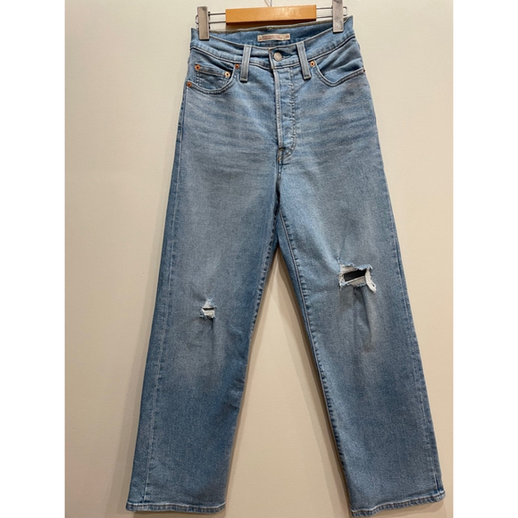 Levi's Denim - Levis Ribcage Straight Ankle Button Fly Distressed Cowgirl Grunge Womens Size 25